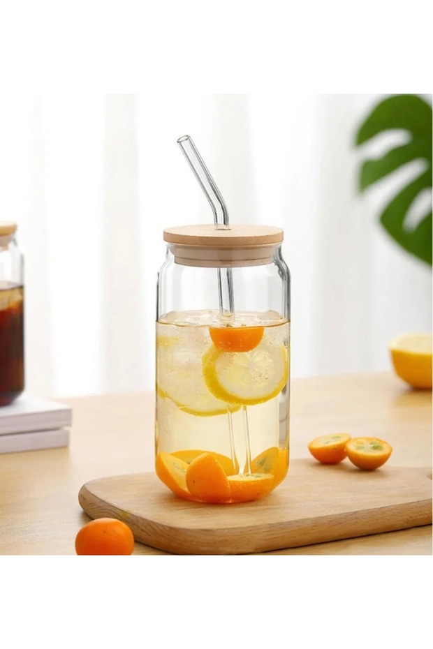 550 ml Heat Resistant Glass Bubble Tea and Borosilicate Cup with Straw and Bamboo Lid