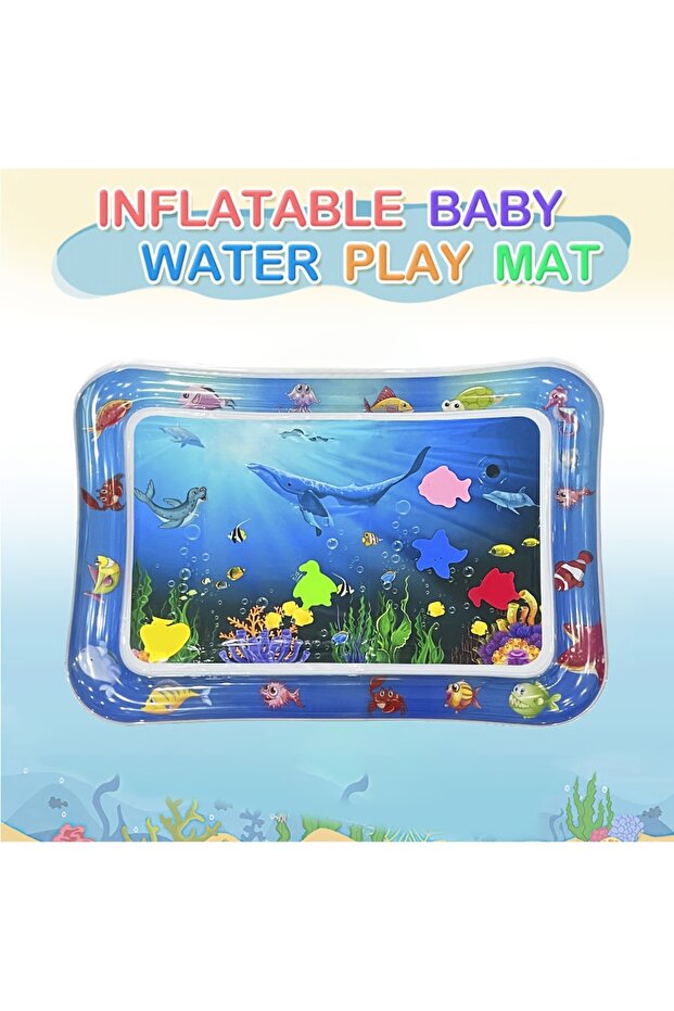 1pc Square Seal Pattern Inflatable Kids Water Mat with Built-in Floaters, Inflatable Playmat - 6