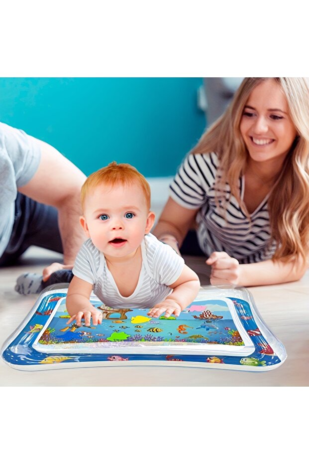 1pc Square Seal Pattern Inflatable Kids Water Mat with Built-in Floaters, Inflatable Playmat - 5