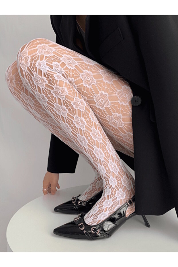 Floral Patterned Mesh Imported Pantyhose