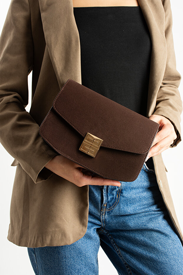Jasmine Brown Suede Buckle Women's Shoulder Bag