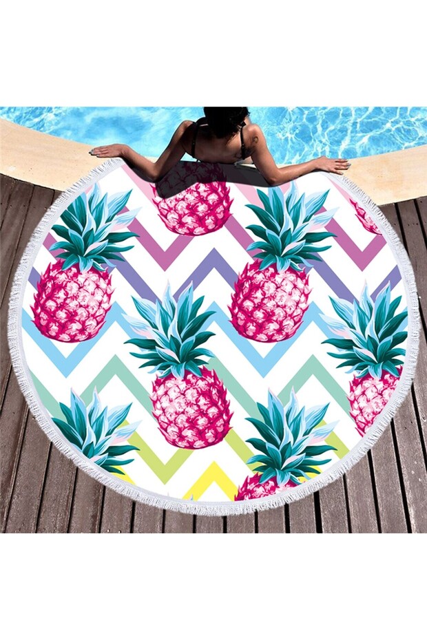 Large beach towel, super absorbent, round shape, diameter 150cm, Pineapple pattern - 1