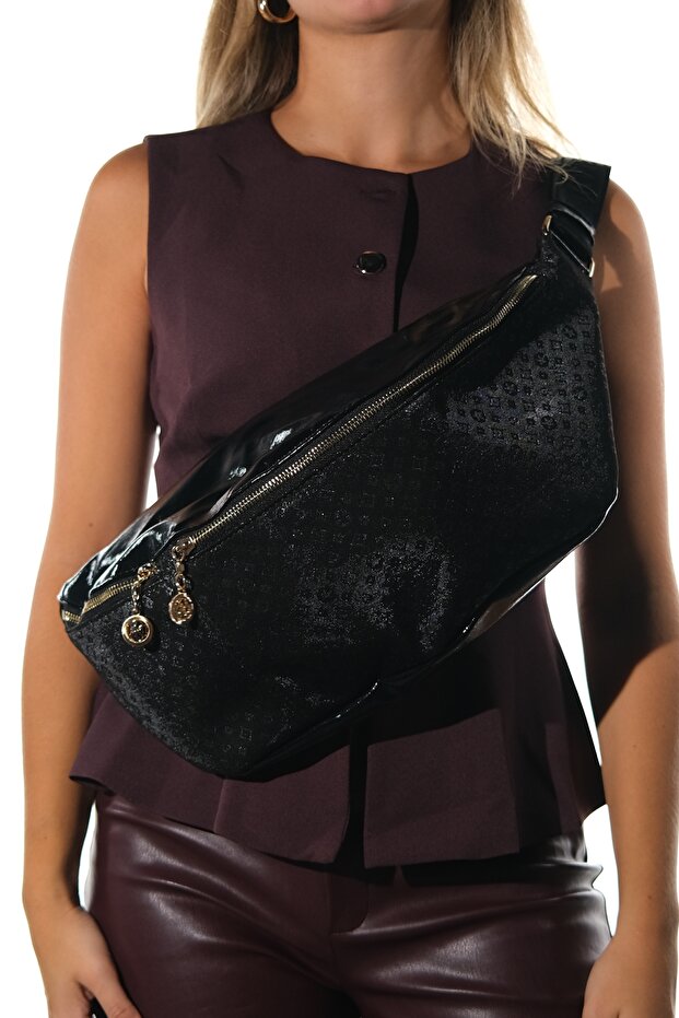 Venta Black-Black Printed Women's Large Waist Bag