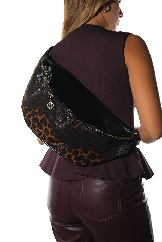 Venta Black-Black Yellow Patterned Women's Large Waist Bag