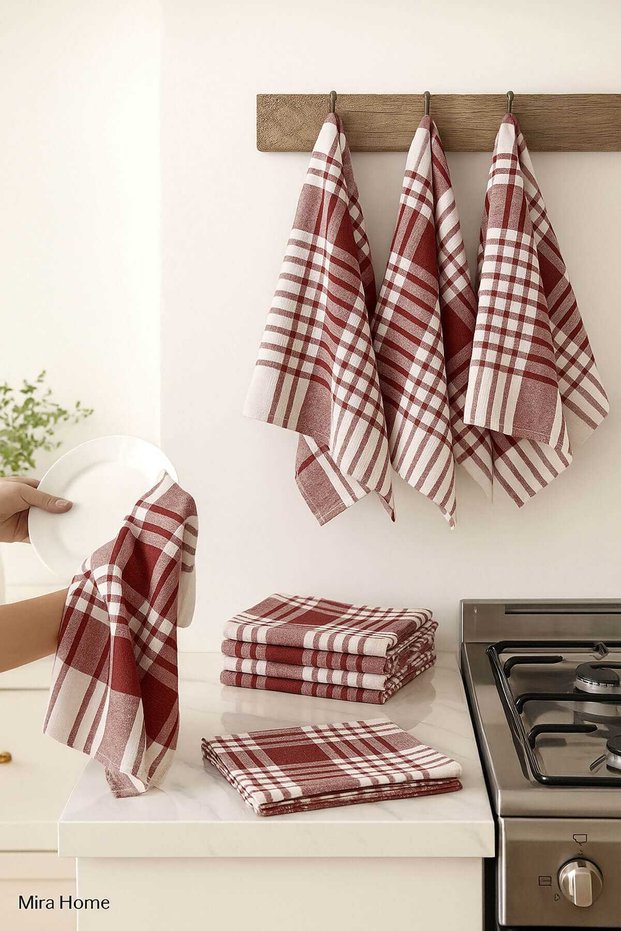 10-Piece Luxury Dish Drying Cloth and Kitchen Napkin 50X70 cm Daily Burgundy