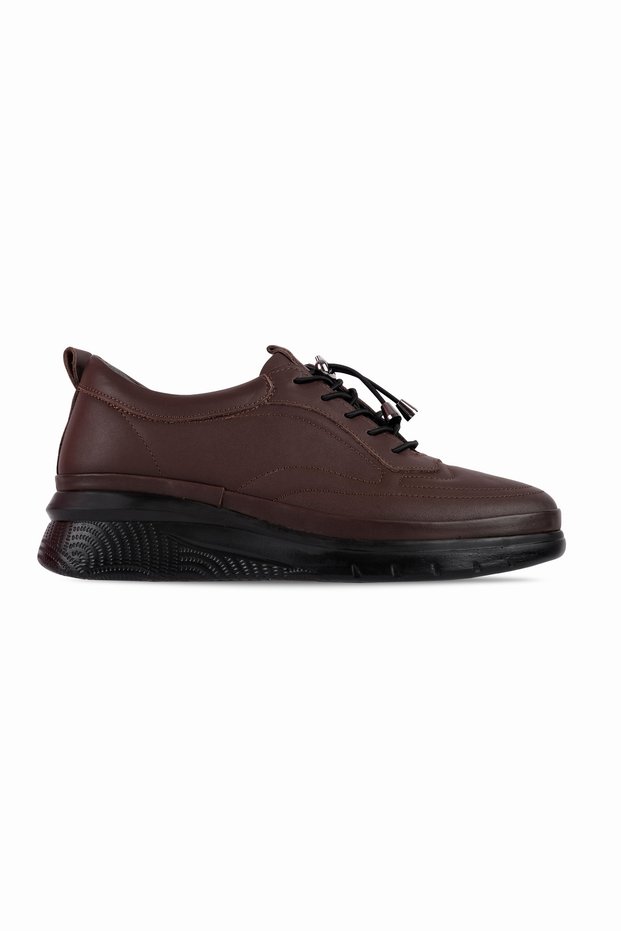 Satre Women's Genuine Leather Stitching Detailed Rubber Laced Thick Soled Casual Shoes 4273