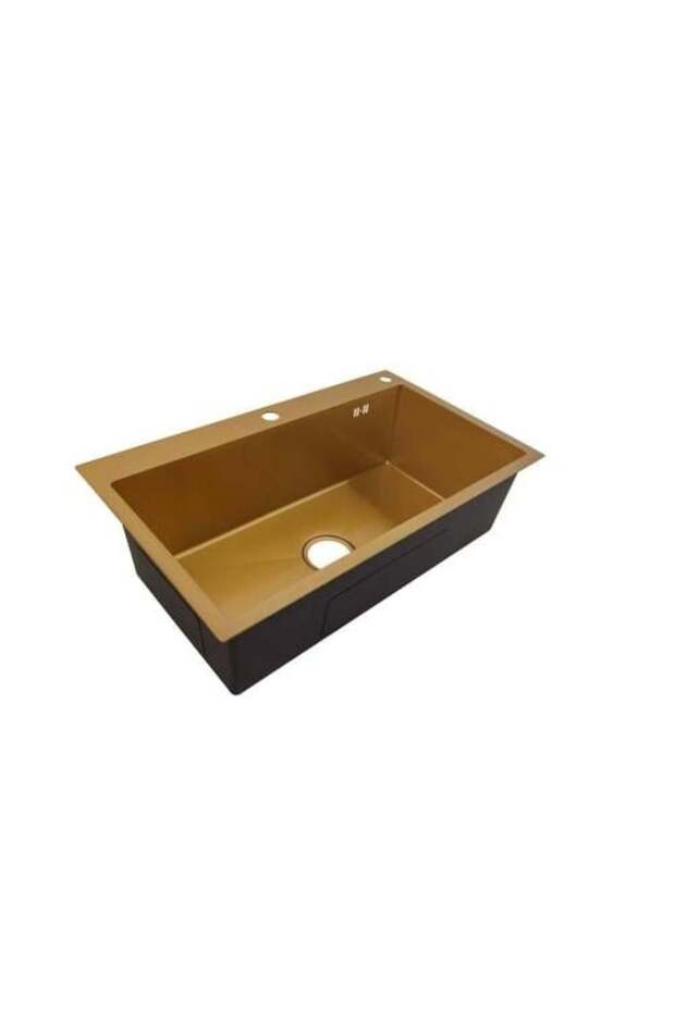 حوض مطبخ مصنوع يدويًا بإطار عريض، وعاء واحد، 82×45، ألوان متعددة - ذهبي