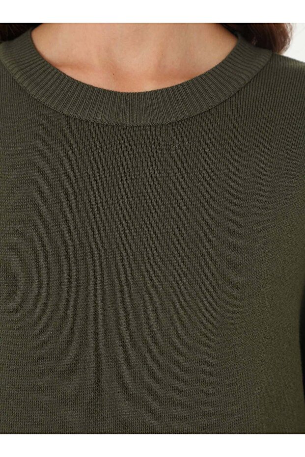 Basic Rahat Kalıp Triko Tesettür Elbise - Haki - - 5