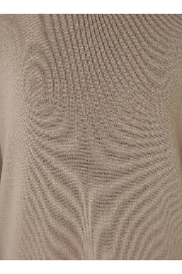 Basic Rahat Kalıp Triko Tesettür Elbise - Vizon - - 5