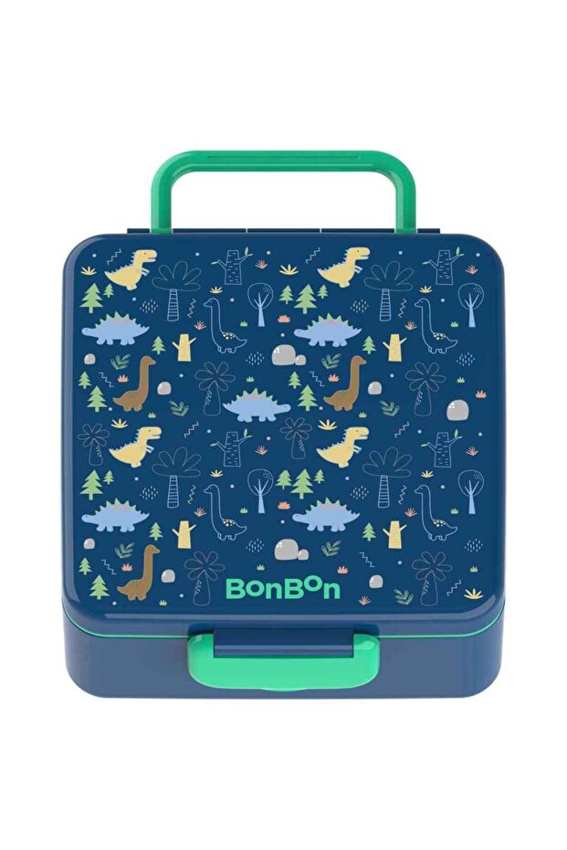 - Functional 3-4 Compartment Leakproof Lunchbox with Cutlery and Food Jar - Green Dino