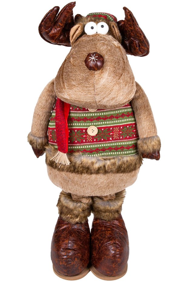 Christmas Ornament, Deer Man, Brown - Red Scarf, Extended Legs, 36X80-130 cm