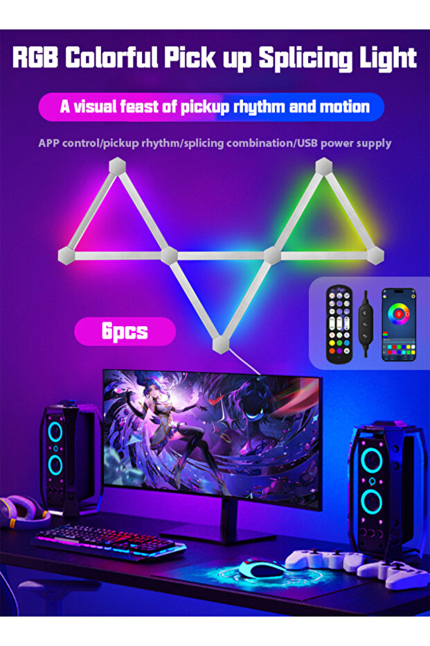 أشرطة LED RGB - بلوتوث/واي فاي، أكثر من 16 مليون لون، مزامنة، تحكم باللمس، للمنزل/المكتب/الألعاب، (6 خطوط)