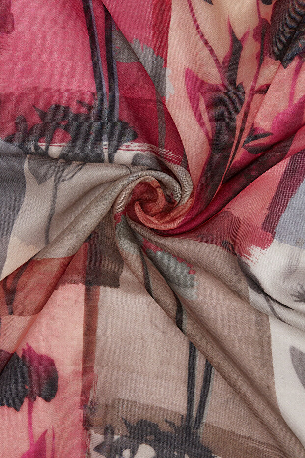 شال من الصوف/الحرير بنقشة الزهور الفضية - 2