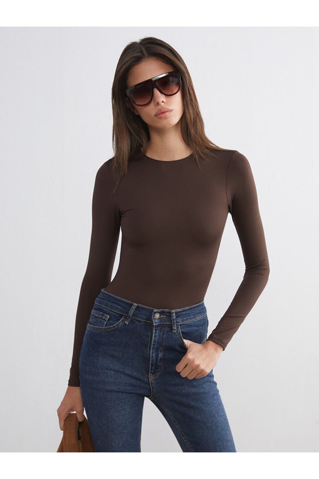 Lcw Visionbrown Crew Neck Women's Bodysuit