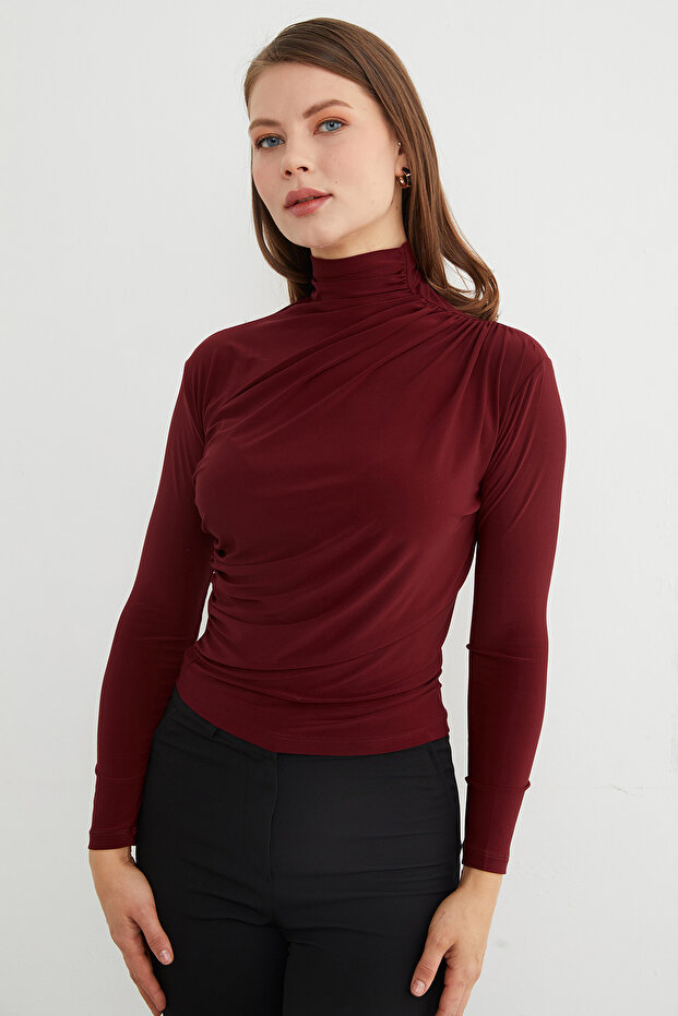 Drapeli Balıkçı Yaka Bluz - 8