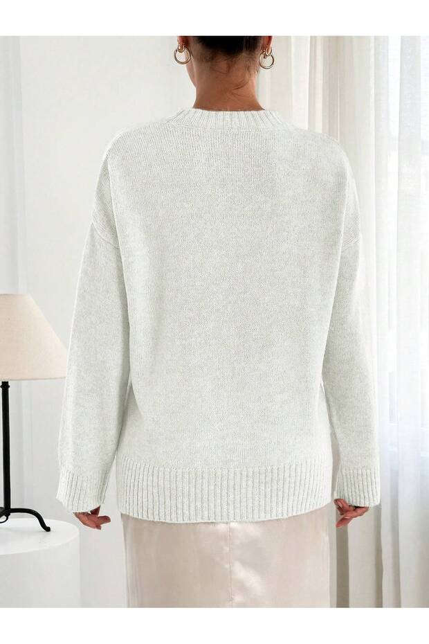 Soft Textured Oversized Basic Sweater - 3