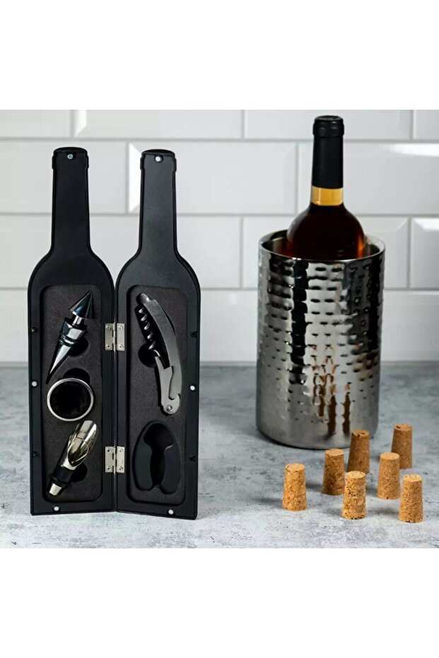 Wine accessory set, 5 elements, bottle cover, - 1
