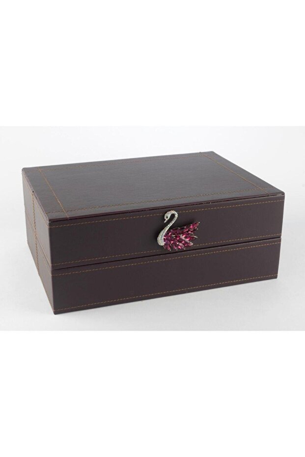 Mikasa moor dark purple swan leather box with handle 30x22x12cm