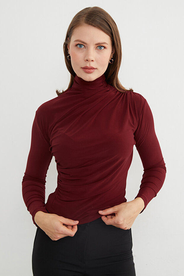 Drapeli Balıkçı Yaka Bluz - 6