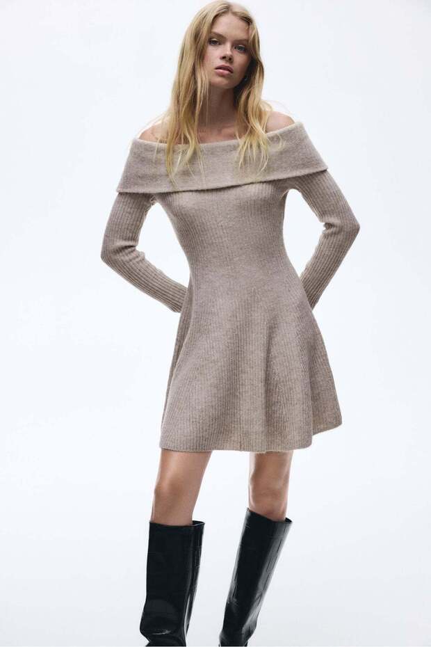 Rib-knit off-the-shoulder dress