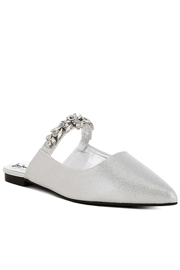 Women Diamante Strap Glitter Mules in Silver