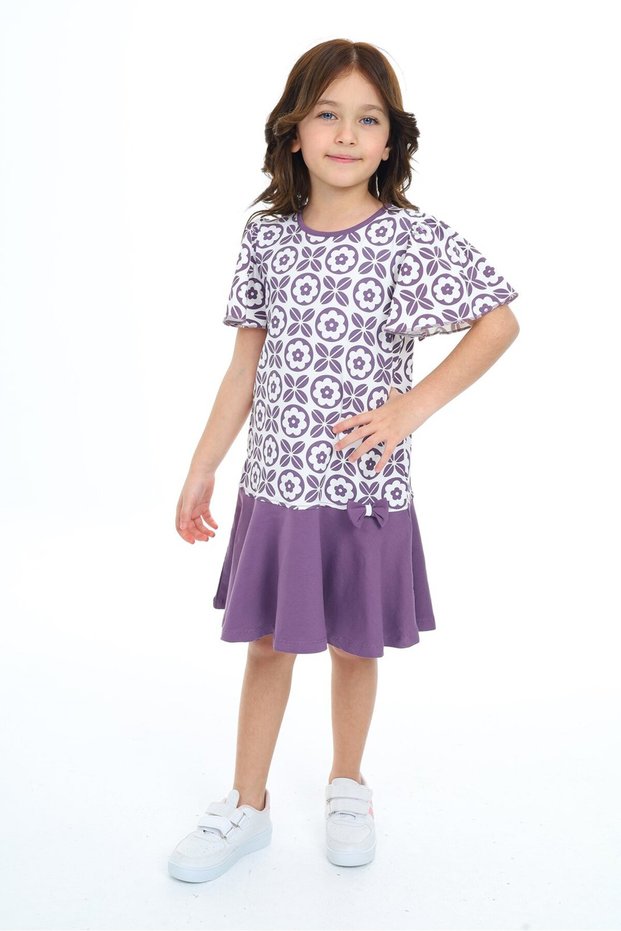 Girl's Printed Relax Fit Crew Neck Short Sleeve Dress - Color Block &