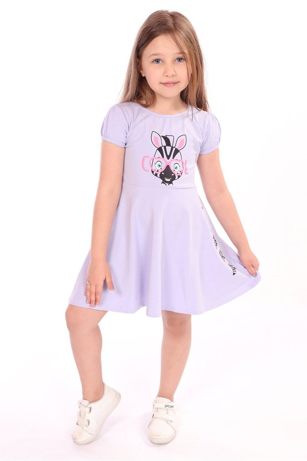 Girl's Printed Relax Fit Crew Neck Short Sleeve Dress -