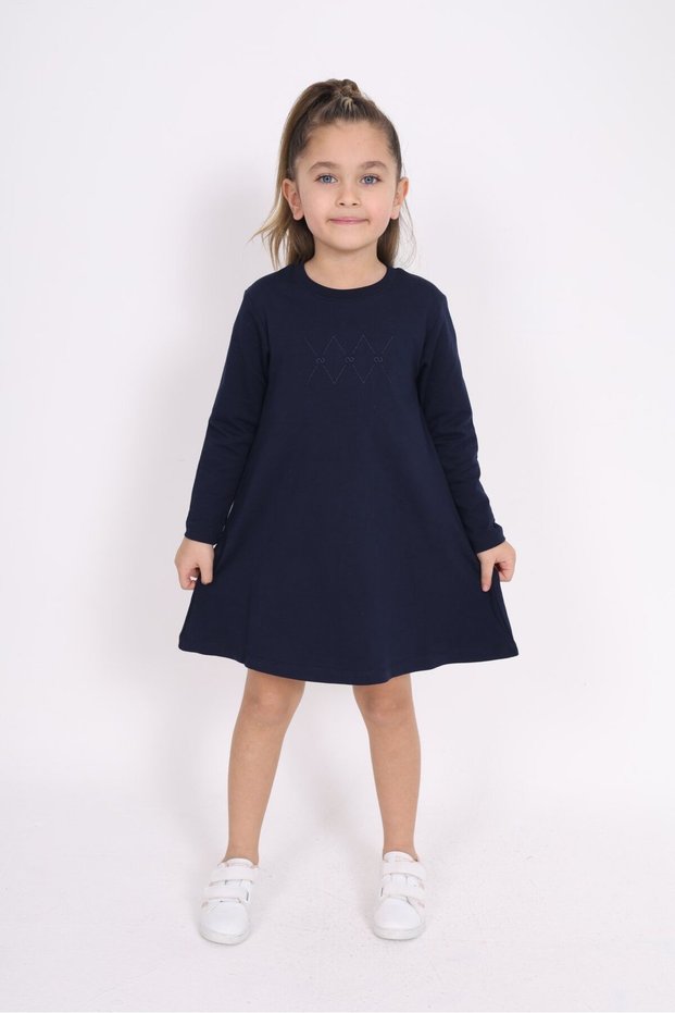 Girls' Relax Fit Crew Neck Long Sleeve Dress
