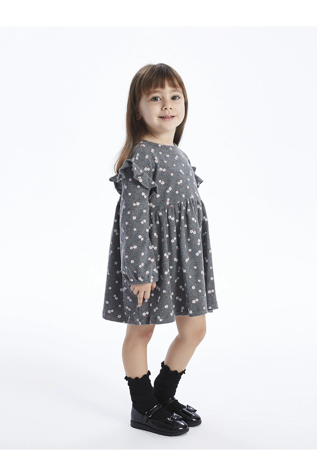 Lcw Baby Anthracite Crew Neck Long Sleeve Baby Girl Dress