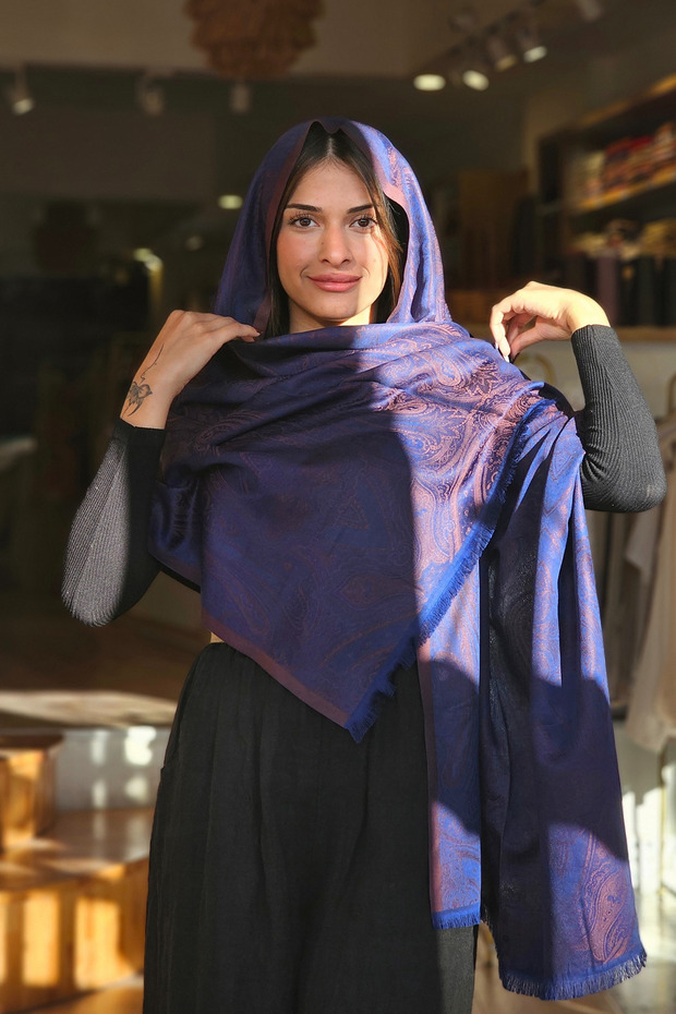 Mor Kiremit Ağaç İpeği Baş Örtüsü Şal - 1