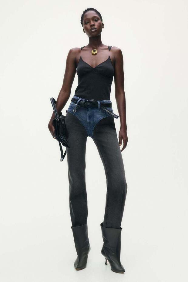 Two-tone straight-leg jeans