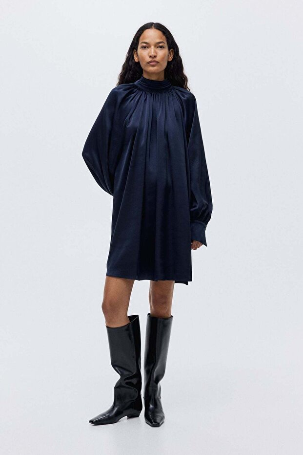Scarf-detail satin dress