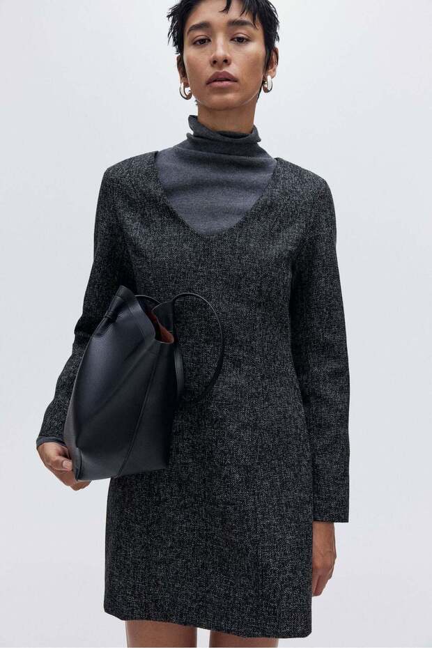 Long-sleeved bouclé dress