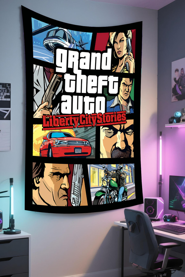 Gta Printed Wall Covering – Gamer-Themed, High-Quality Fabric, Tapestry Wall Carpet