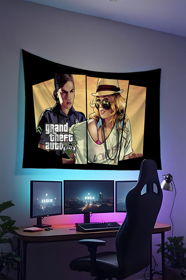 Gta Printed Wall Covering – Gamer-Themed, High-Quality Fabric, Tapestry Wall Carpet