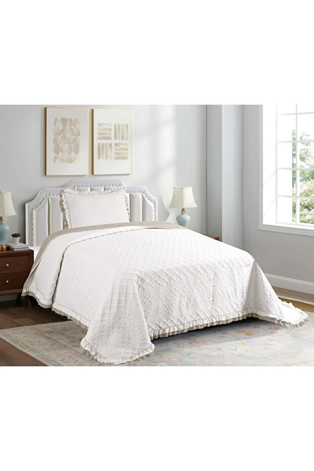 SARA Serisi TEK Kişilik Fırfırlı Kapitone Yatak Örtüsü Seti - 5 Renk - 1