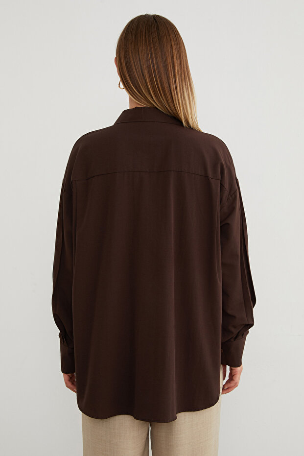 Basic Yırtmaçlı Oversize Gömlek - 8
