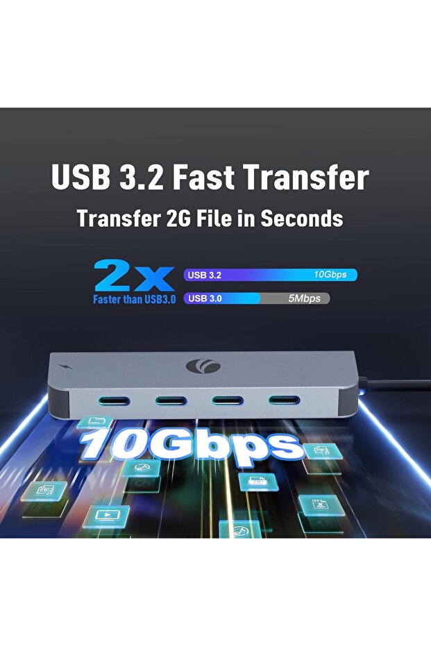 10Gbps USB C Hub - 5-Port USB-C Splitter with 100W Power (Gray) - 3