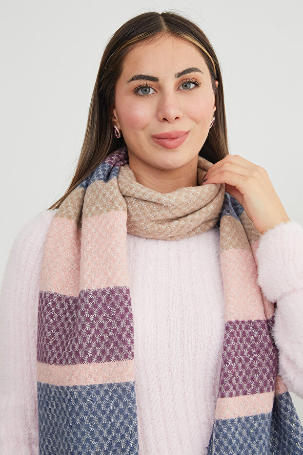 Color Block Honeycomb Patterned Shawl - 7