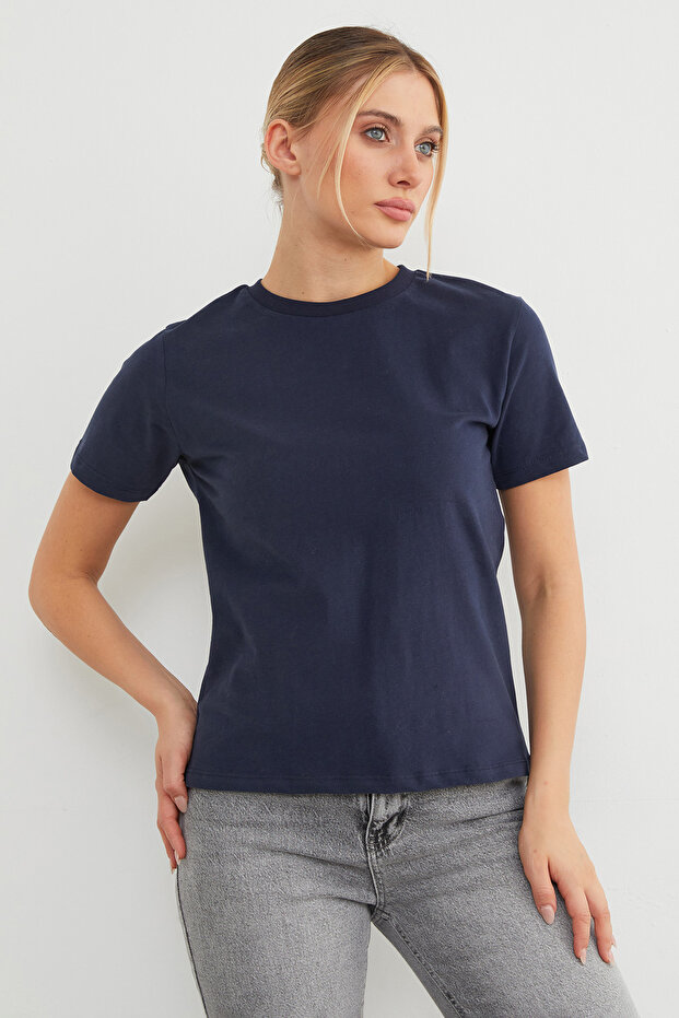 Basic Bisiklet Yaka Tişört - 1