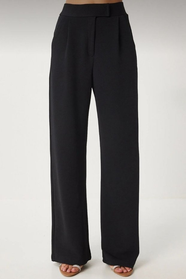 Women's High Waist Stretch Fabric Palazzo Pants - Flowy Wide Leg, Stylish Office & Casual Combination Trousers