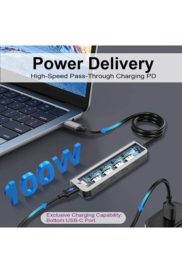 10Gbps USB C Hub - 5-Port USB-C Splitter with 100W Power (Gray) - 4
