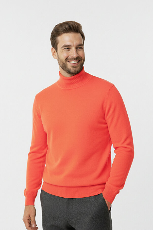 Men's Half Turtleneck Solid Sweater - 1
