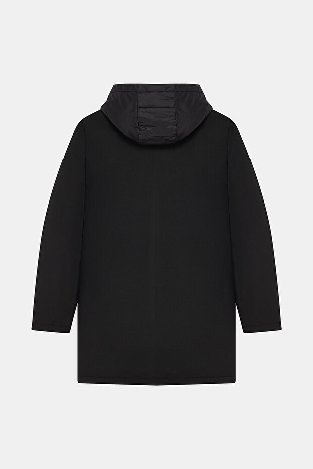 KAPUŞONLU SİYAH PARKA - 2