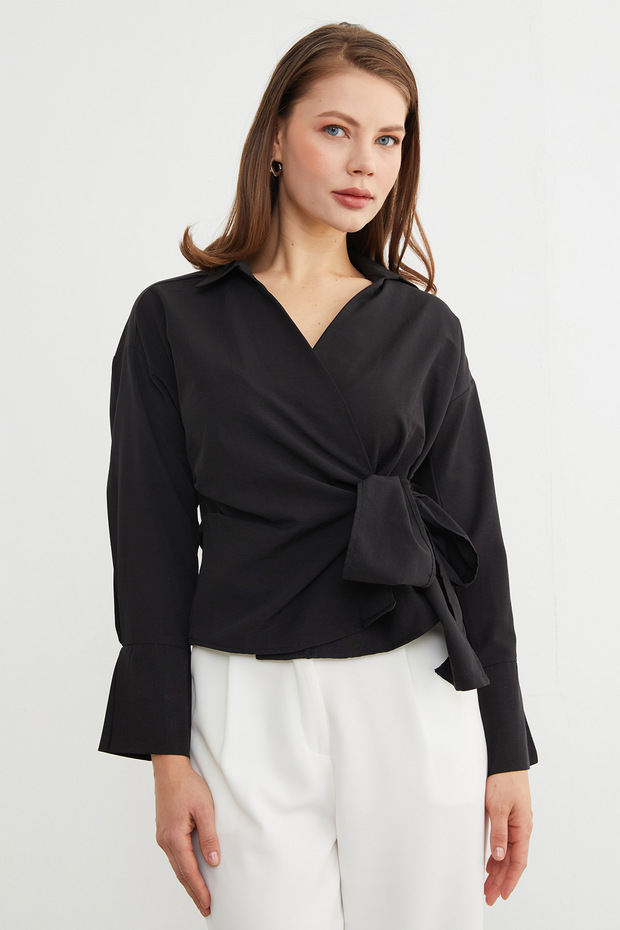 Basic Kruvaze Bağlamalı Gömlek - 3