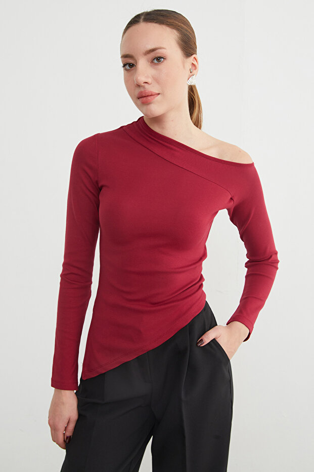 Basic Asimetrik Yırtmaçlı Tek Omuz Bluz - 3