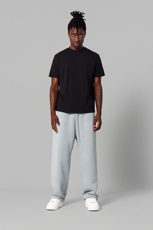 Men's Gray Buggy Winter Wide-Leg Sweatpants with Fleece Lining - 3