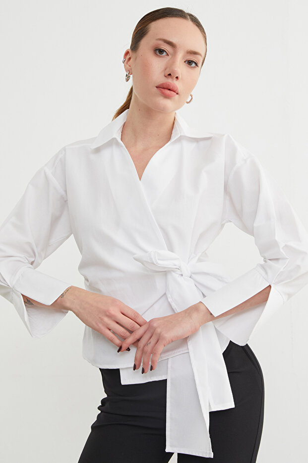 Basic Kruvaze Bağlamalı Gömlek - 5