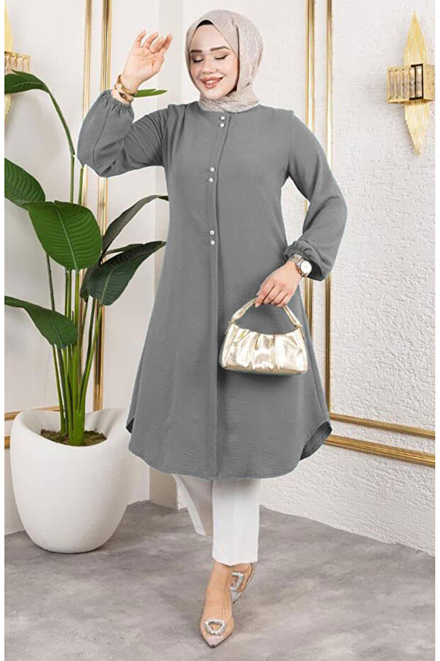 Button Detailed Aerobin Tunic 0175-12 Light Gray