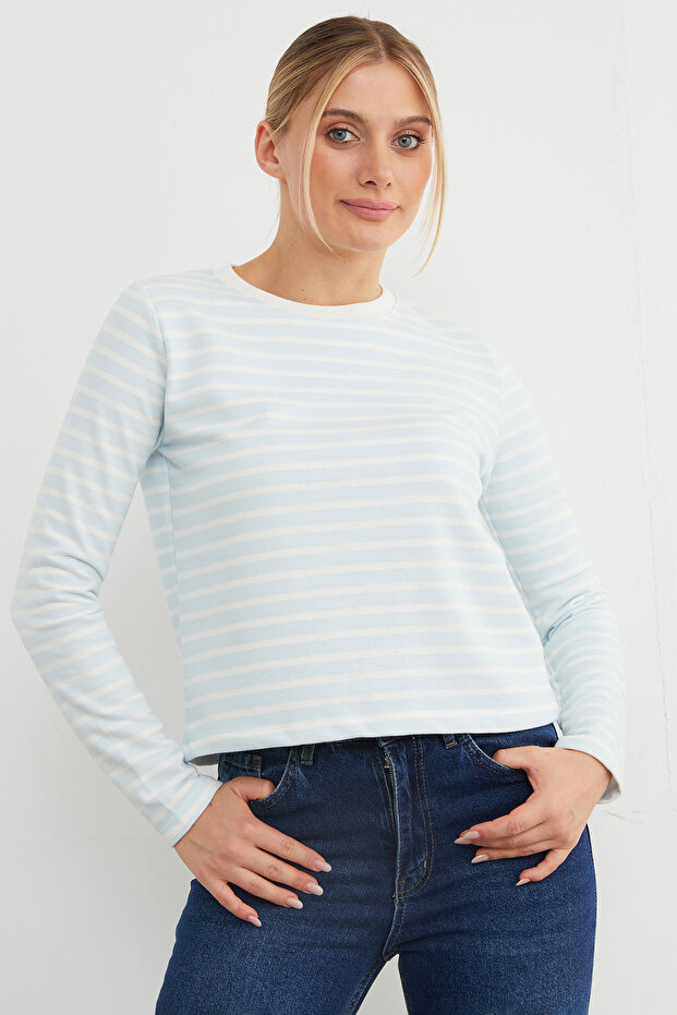 3 Thread Stripeless Striped Crew Neck Sweatshirt